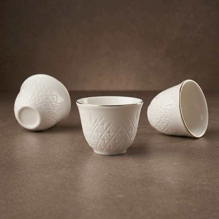 Royal Pineapple Relief Porcelain Arabic Coffee Cup Set with Gold Rims (12 Pcs)