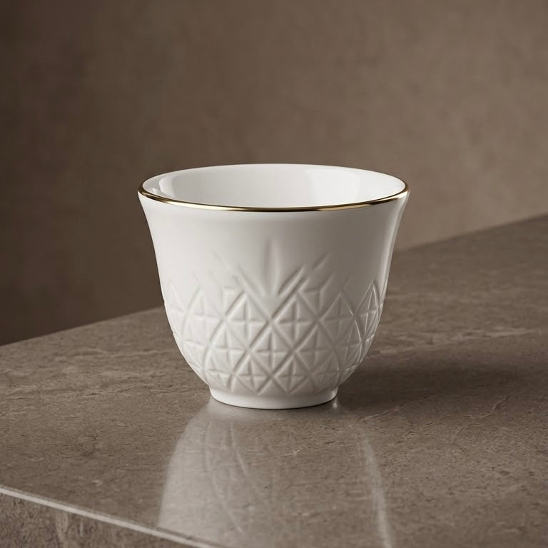 Royal Pineapple Relief Porcelain Arabic Coffee Cup Set with Gold Rims (12 Pcs)