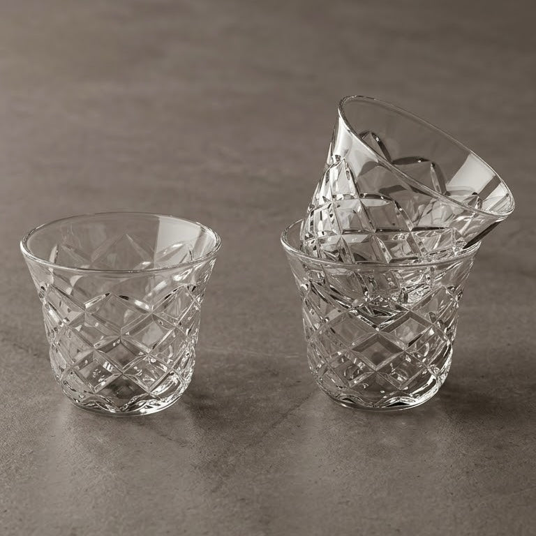 Faceted Clear Glass Arabic Coffee Cup Set (6 Pieces / Finjans)
