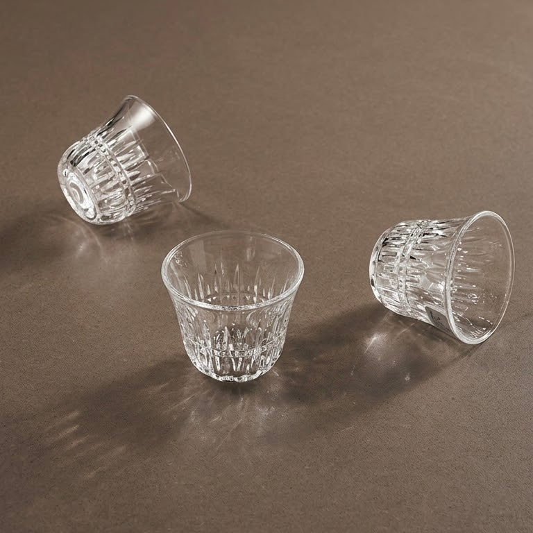 Cawa Classic Transparent Arabic Coffee Cups Featuring Fluted Design (6 Pieces)