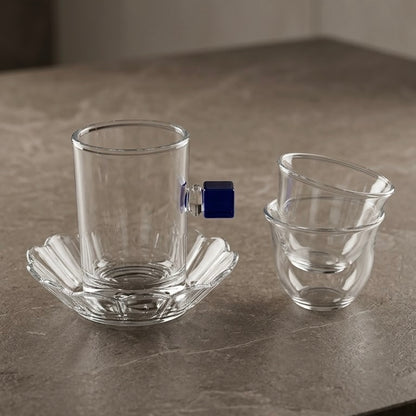 Glass Tea and Arabic Coffee Hosting Set with Cobalt Blue Accents (18-Piece )