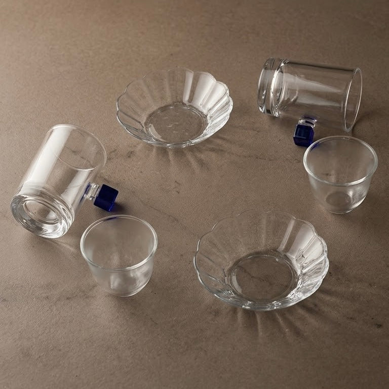 Glass Tea and Arabic Coffee Hosting Set with Cobalt Blue Accents (18-Piece )