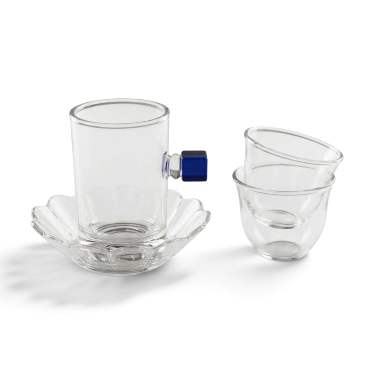 Glass Tea and Arabic Coffee Hosting Set with Cobalt Blue Accents (18-Piece )