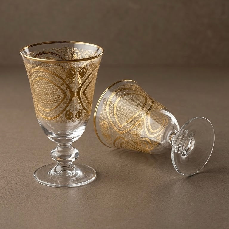 Luxury Gold-Embellished Stemmed Juice & Water Glasses (Set of 6)