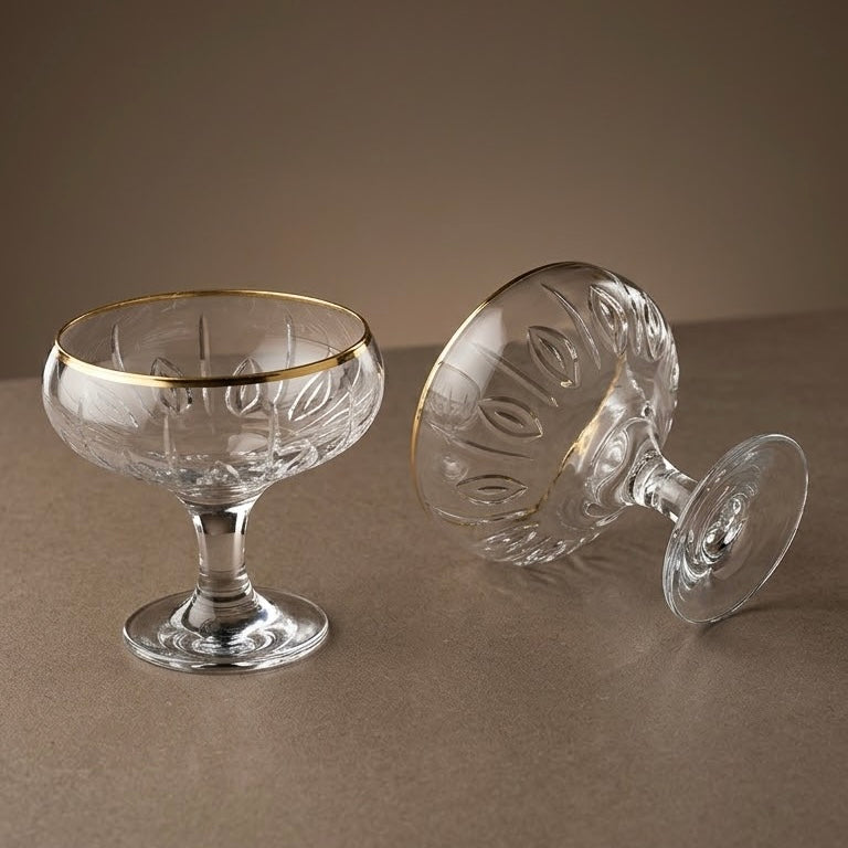 Gold-Rimmed Stemmed Glass Dessert & Ice Cream Bowls (Set of 6)