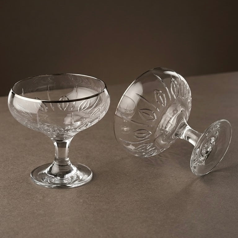 Silver-Rimmed Stemmed Glass Dessert & Ice Cream Bowls (Set of 6)