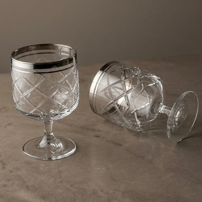 Diamond-Cut Stemmed Water & Juice Goblets with Silver Rim (Set of 6)