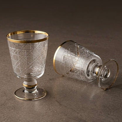 Gold-Rimmed Cannage Pattern Stemmed Juice Glasses (Set of 6)