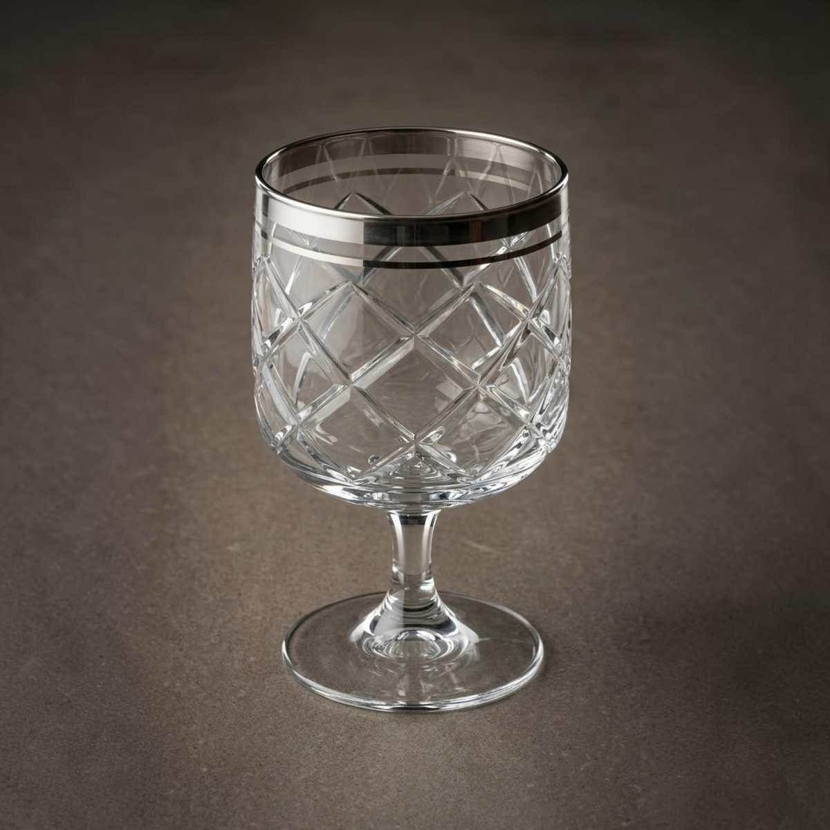 Diamond-Cut Stemmed Water & Juice Goblets with Silver Rim (Set of 6)