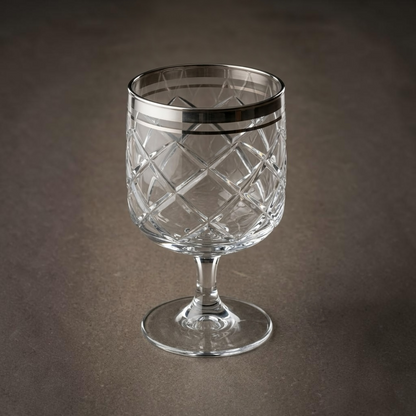 Diamond-Cut Stemmed Water & Juice Goblets with Silver Rim (Set of 6)