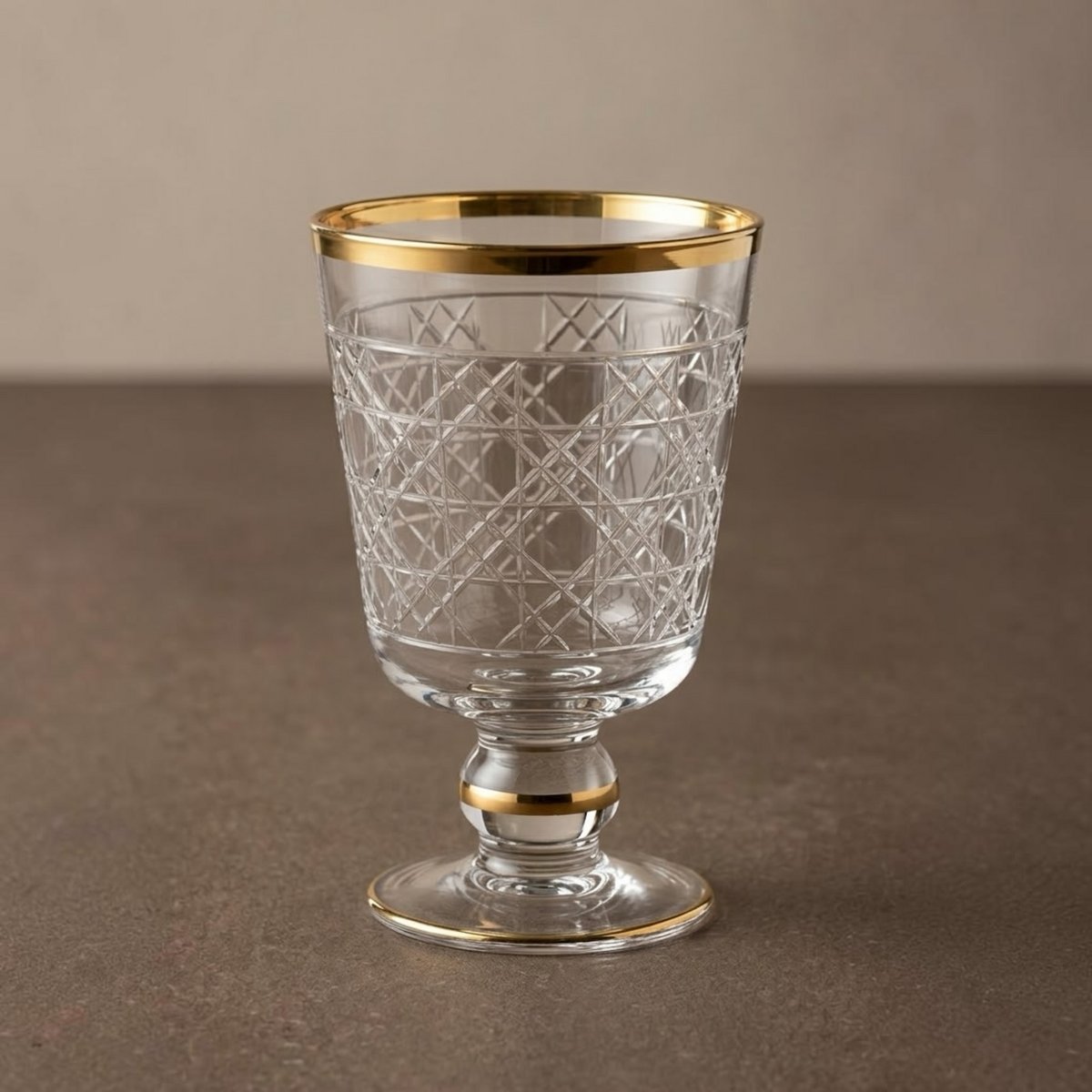 Gold-Rimmed Cannage Pattern Stemmed Juice Glasses (Set of 6)