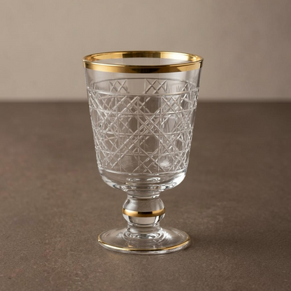 Gold-Rimmed Cannage Pattern Stemmed Juice Glasses (Set of 6)