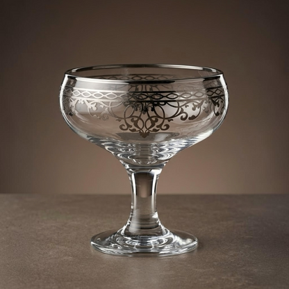 Silver Scrollwork Footed Glass Dessert Bowls (Set of 6)