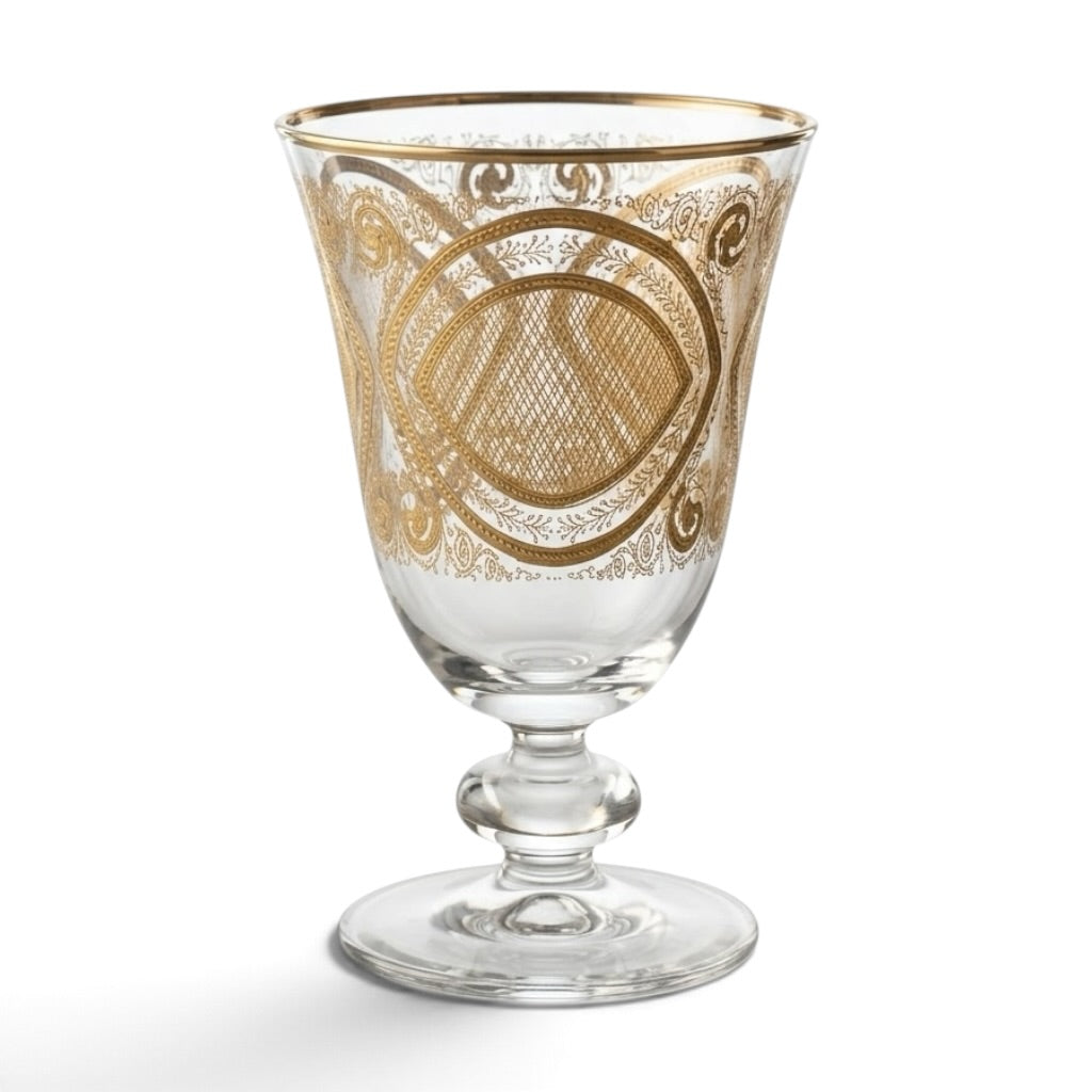 Luxury Gold-Embellished Stemmed Juice & Water Glasses (Set of 6)