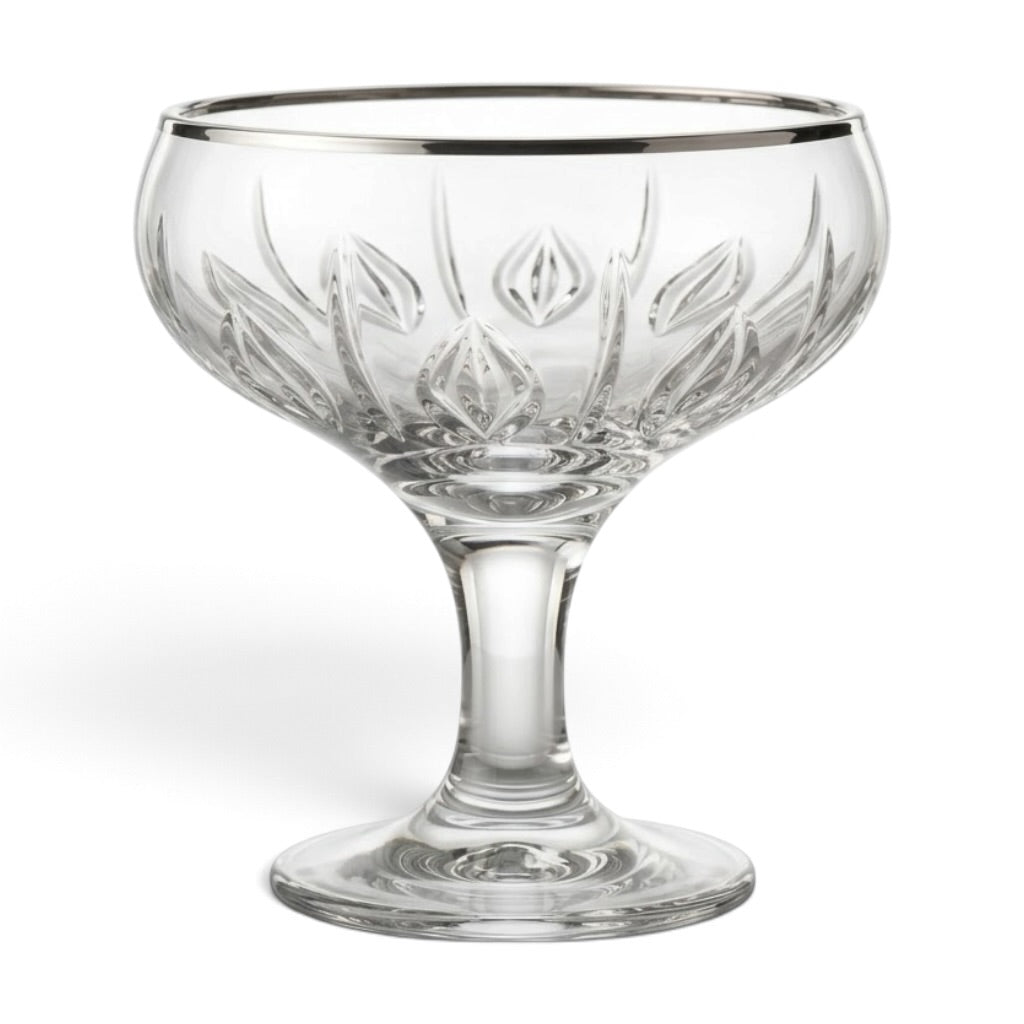 Silver-Rimmed Stemmed Glass Dessert & Ice Cream Bowls (Set of 6)