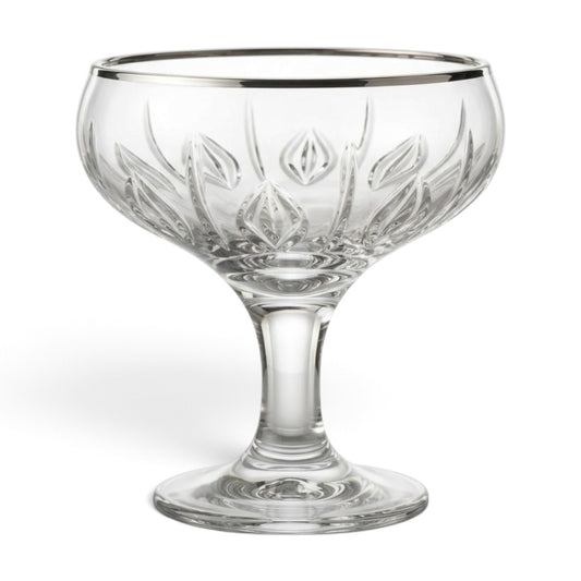 Silver-Rimmed Leaf-Engraved Glass Dessert & Ice Cream Bowls (Set of 6) - Mawaeen