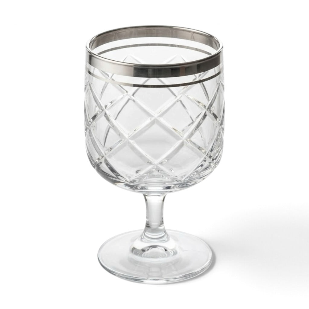 Diamond-Cut Stemmed Water & Juice Goblets with Silver Rim (Set of 6)