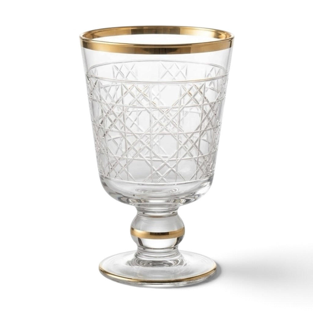 Gold-Rimmed Cannage Pattern Stemmed Juice Glasses (Set of 6)