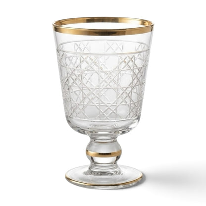 Gold-Rimmed Cannage Pattern Stemmed Juice Glasses (Set of 6)
