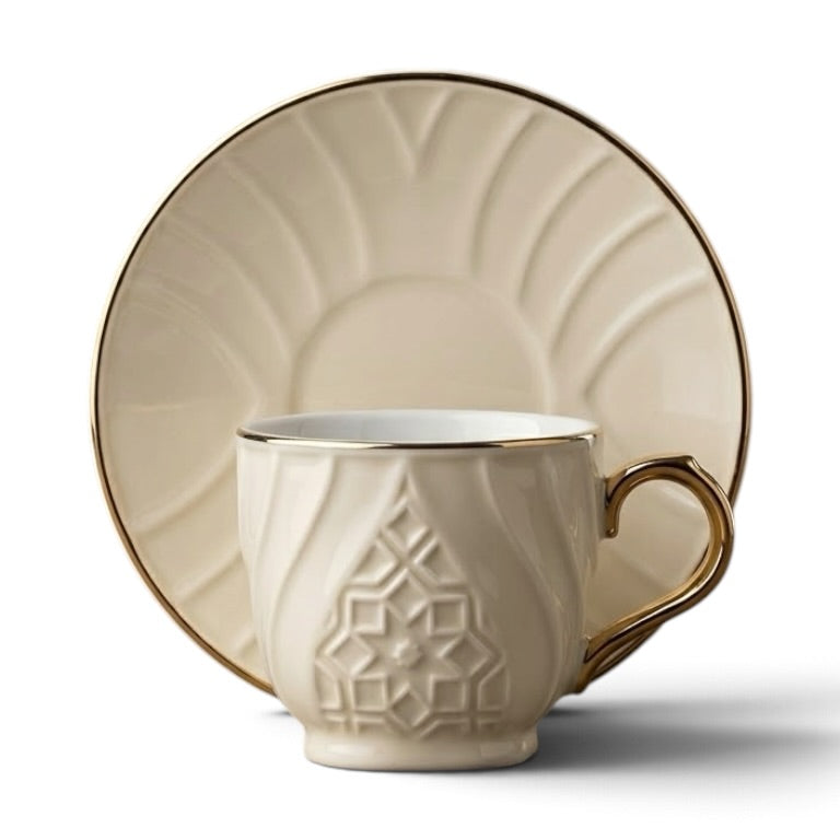 Rose Trim Porcelain Coffee Cup and Saucer Set (12 Pieces / 6-Person Set)
