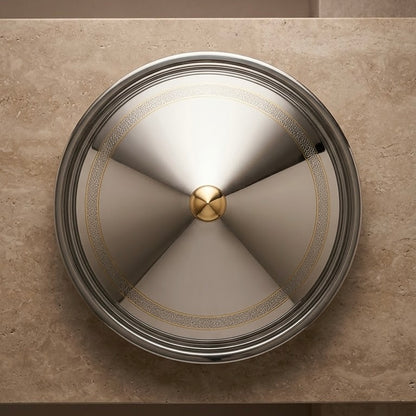 Shadaan Stainless Steel Serving Dish with Conical Lid & Gold Accents – 20 cm