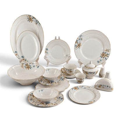 Luxury 65-Piece Porcelain Dinnerware Set for 8 Persons – Floral Design with Gilded Gold Rim