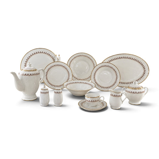 Luxury Porcelain Dinnerware & Tea Set for 6 Persons – Royal Classic Motif with Gilded Gold Rim