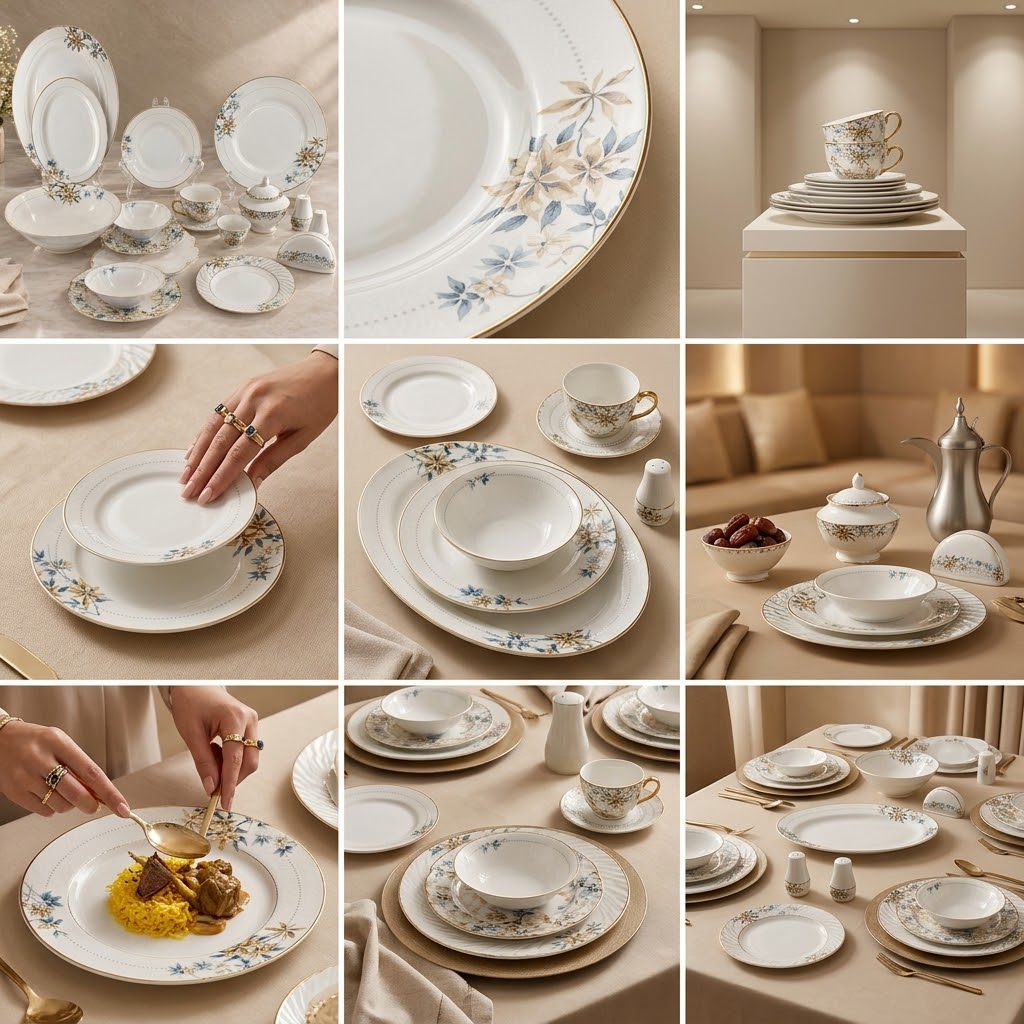 Luxury 65-Piece Porcelain Dinnerware Set for 8 Persons – Floral Design with Gilded Gold Rim