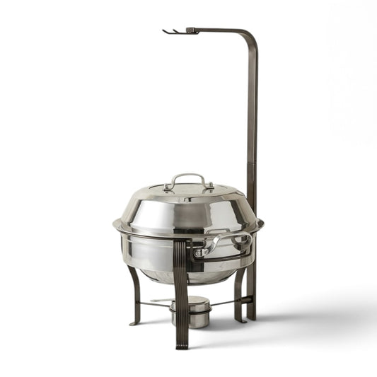 Modern Round Chrome Food Warmer (Medium) – Luxury Mirror-Finish Buffet Chafing Dish with Overhead Hanging Dome Lid - Mawaeen