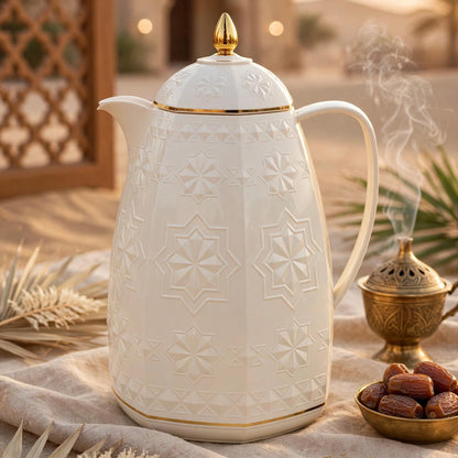 Rose 1.5L Large Capacity Royal Coffee Thermal Flask – Ivory & Gold