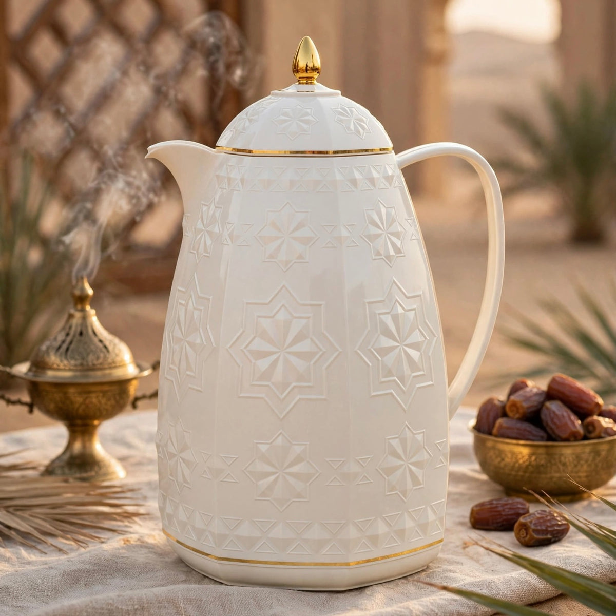 Rose 0.6L Embossed Islamic Motif Thermal Tea Carafe – Ivory & Gold