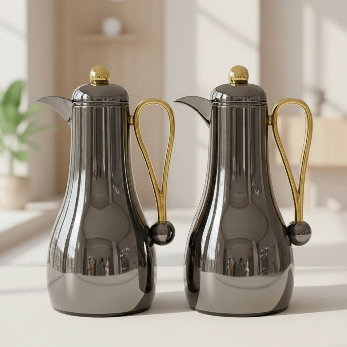 Al Marjan Dallah Set – 1L & 1L - Chrome/Gold