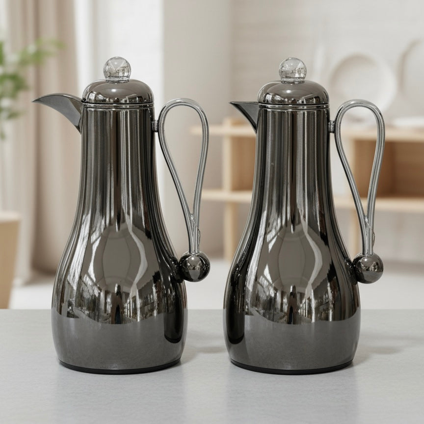 Al Marjan Dallah Set – 1L & 1L - Chrome/Silver