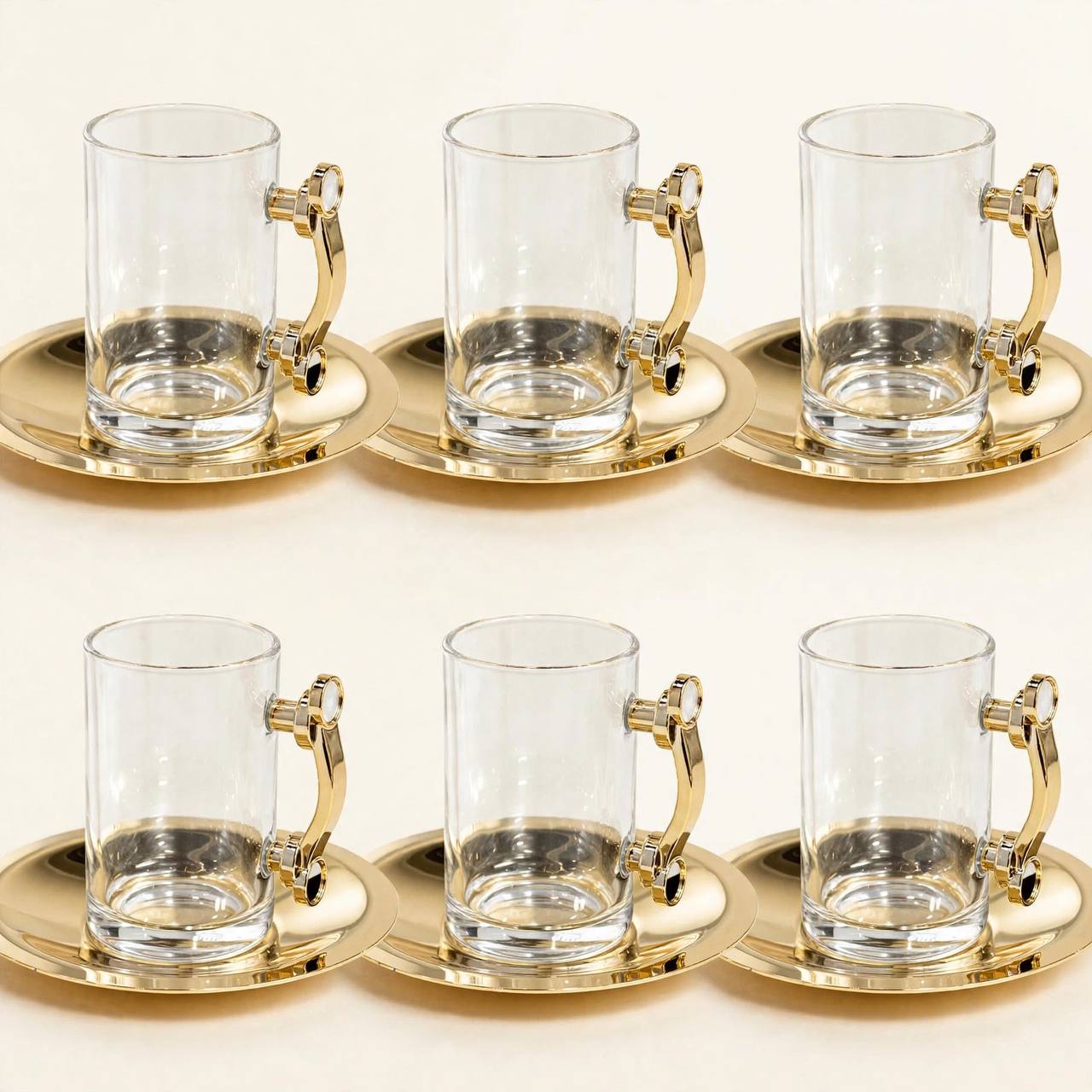 Mahra Silver & Gold Tea & Coffee Hospitality Set – 1.0L & 1.0L Thermal Carafes with 6 Handled Tea Glasses, Saucers, Cawa Cups & Serving Tray