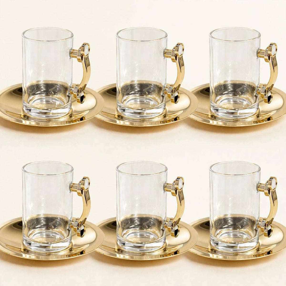 Mahra Silver & Gold Tea & Coffee Hospitality Set – 1.0L & 1.0L Thermal Carafes with 6 Handled Tea Glasses, Saucers, Cawa Cups & Serving Tray