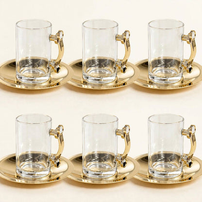 Mahra Silver & Gold Tea & Coffee Hospitality Set – 1.0L & 1.0L Thermal Carafes with 6 Handled Tea Glasses, Saucers, Cawa Cups & Serving Tray