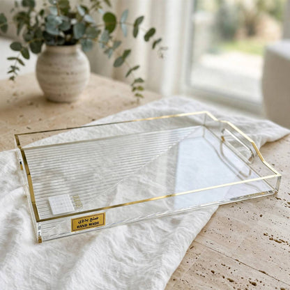Acrylic Serving Platter with Gilded Frame & Cutout Handles – 51 × 36 cm - XL