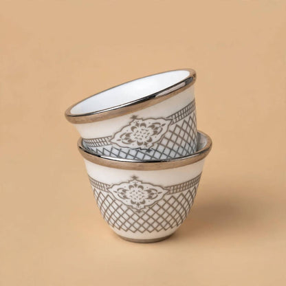 Arabic Coffee Cawa Cups 12 Pcs Set Silver Pattern