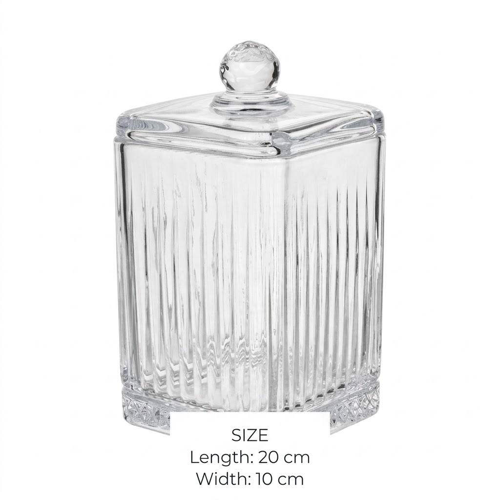 Tall Ribbed Glass Candy Jar with Lid – 20x10cm