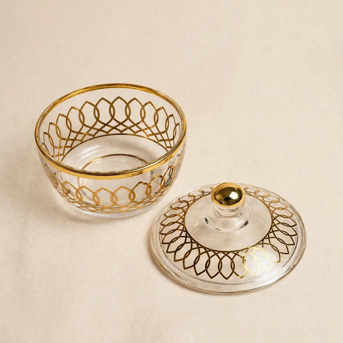 Luxury Gold Patterned Glass Sugar Bowl with Lid – 10x9cm