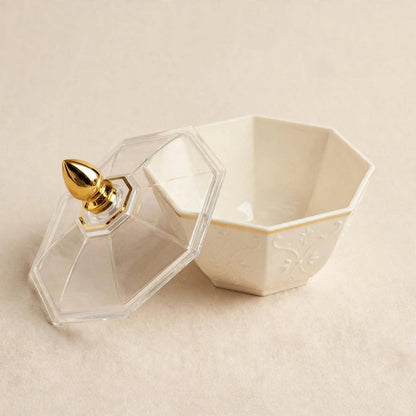 Luxury Octagonal Embossed Floral Date Bowl with Clear Lid – 12x12.5cm