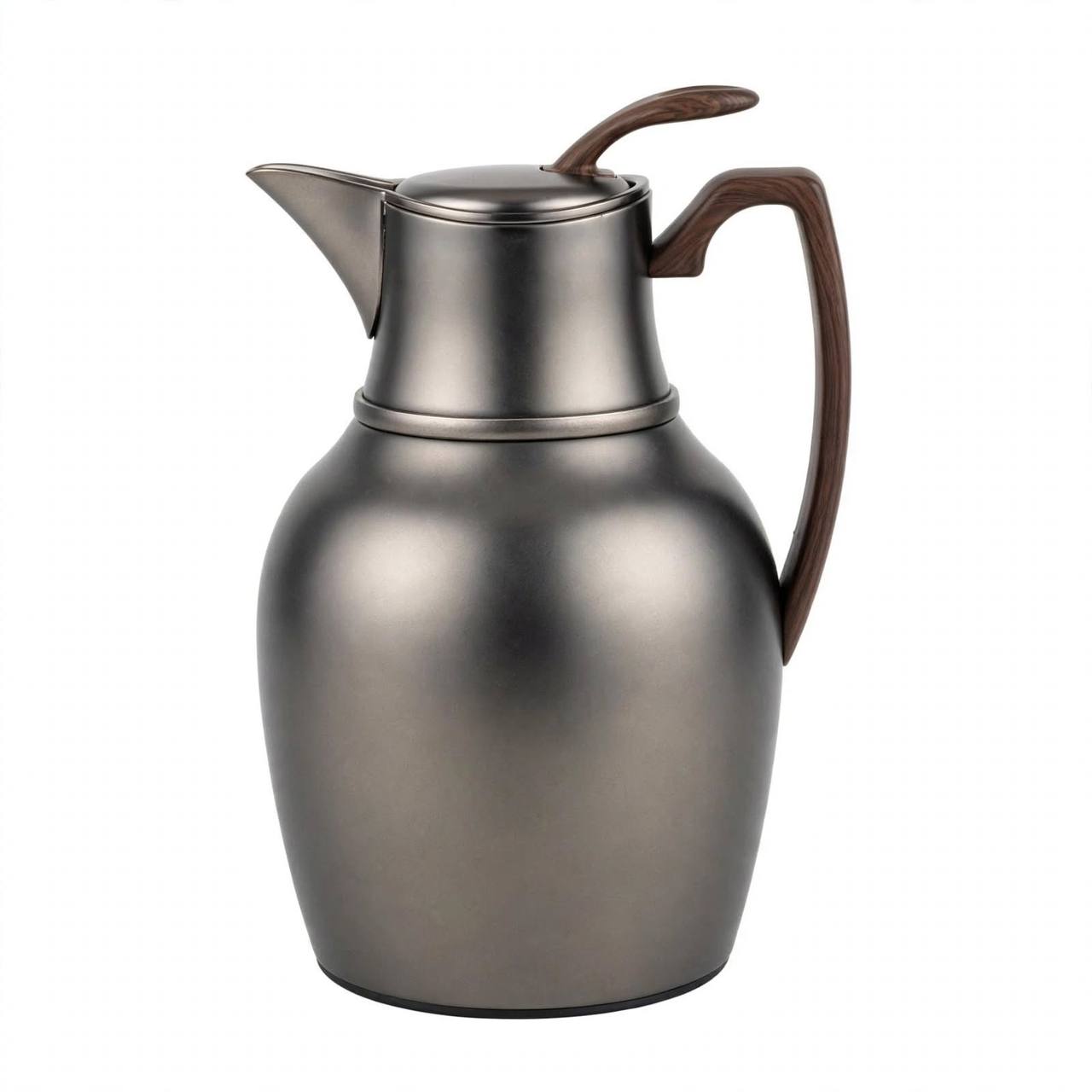NGT Matt Chrome Thermal Dallah with Wood-Look Handle – 1 Liter