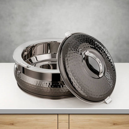 Al Marjan 3-Piece Hammered Dark Chrome Hotpot Serving Set (2.5L, 4.8L, 6L)