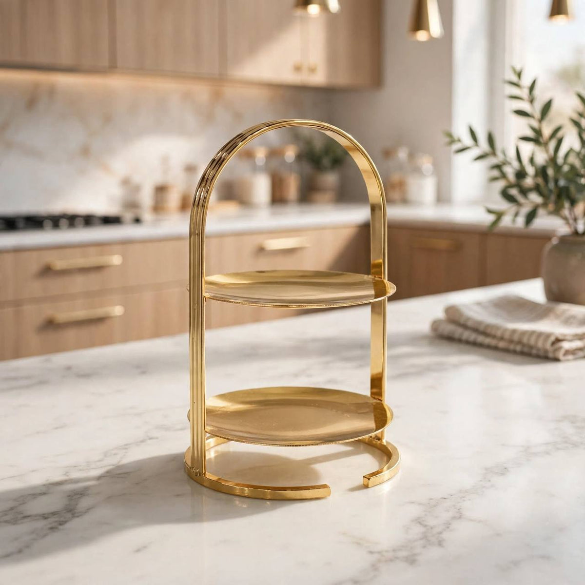 Mini Polished Gold 2-Tier Arched Round Candy & Sweets Display Stand