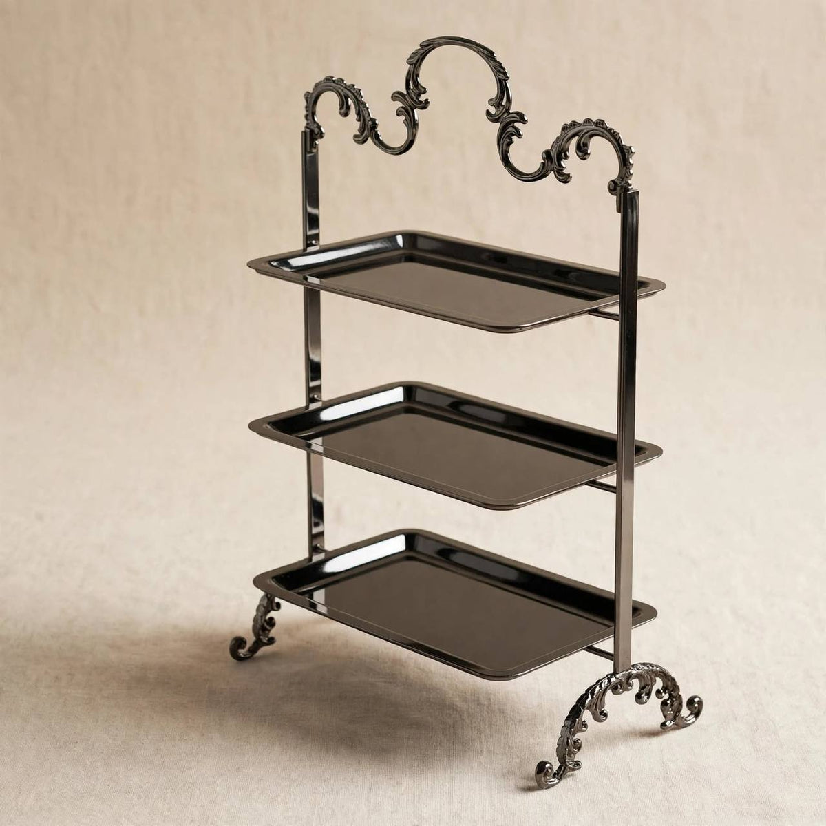 Elegant 3-Tier Rectangular Sweet & Dessert Display Stand – Polished Chrome