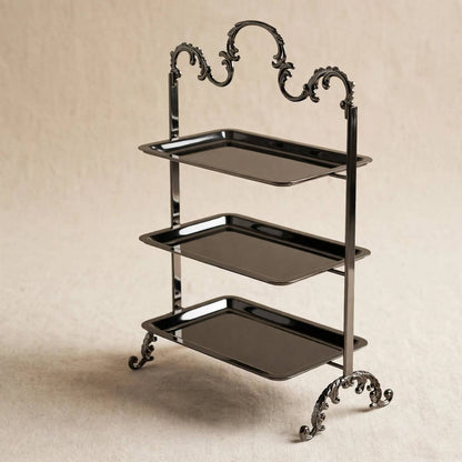 Elegant 3-Tier Rectangular Sweet & Dessert Display Stand – Polished Chrome