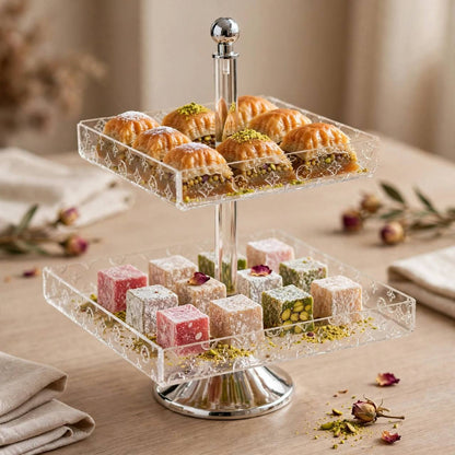 Luxury 2-Tier Embossed Acrylic Sweet & Hospitality Display Stand