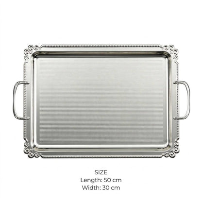 Royal Fluted Stainless Steel Serving Platter with Baroque Border & Classic Handles – 50 × 30 cm