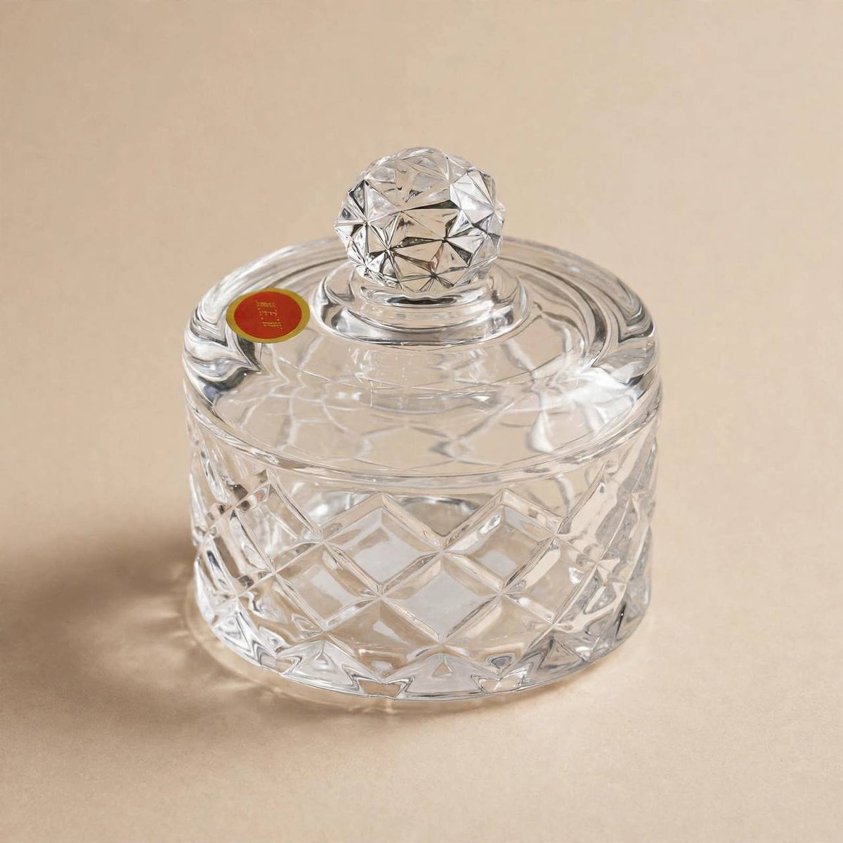 Prismatic Geometric Cut Crystal Glass Sugar Bowl with Lid – 10x8cm