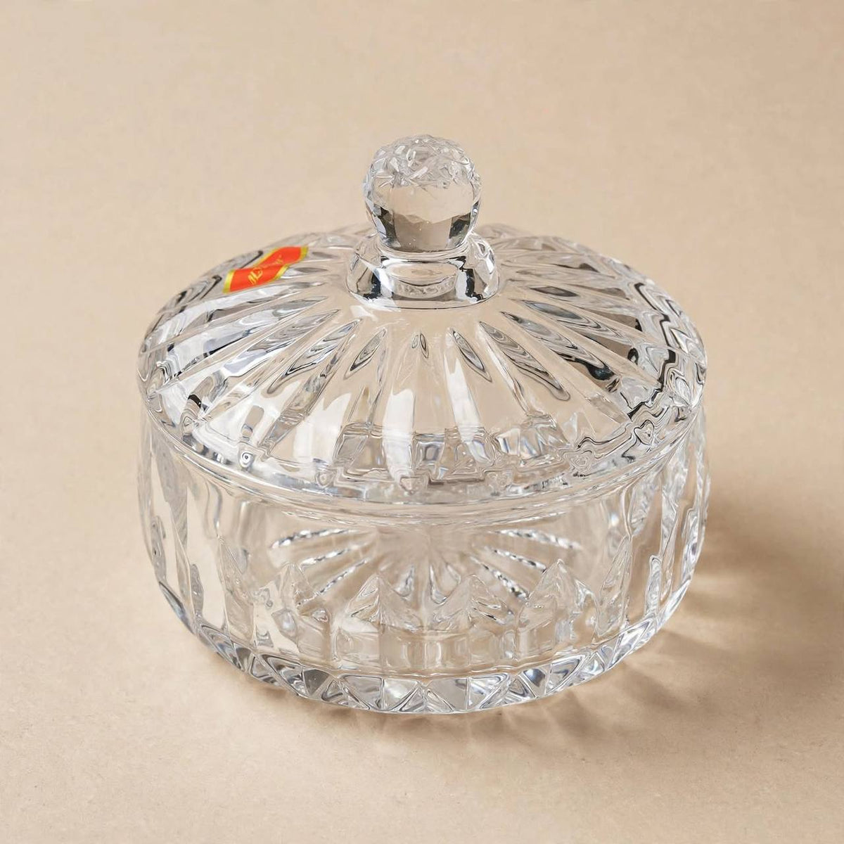 Starburst Cut Crystal Glass Sugar & Candy Bowl with Lid – 10x11cm